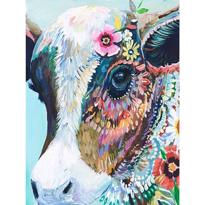 Broderie diamant Peinture diamant Point de croix Diamant inachevé Tête de vache colorée 20X30CM