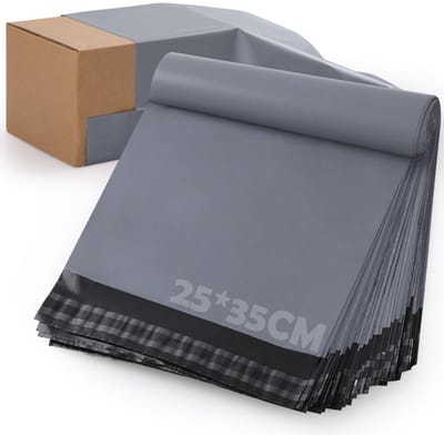 Dailygoods - GeeRic 100 stuks polymailers, 25 x 35 cm polyethyleen verzendenveloppen, zelfklevend en duurzaam, voor kleding, grote verzendenveloppen voor kleine bedrijven, zelfdichtend (grijs)