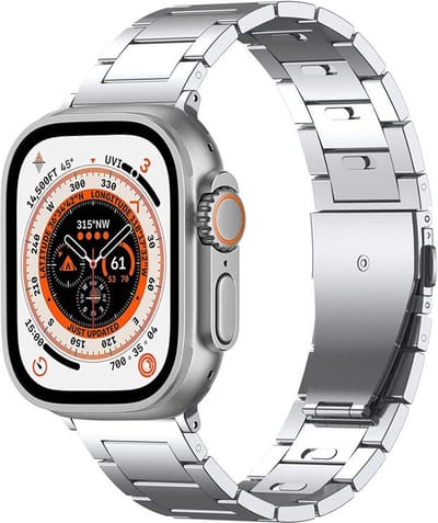 By Qubix - Geschikt voor Apple Watch bandje - Titanium band - Zilver - Geschikt voor Apple watch 44mm / 45mm / 46mm / 49mm (Ultra 1,2 en 3)