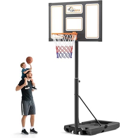 Verstelbare Basketbalstandaard met Wielen en Net - Hoogte 100-305 cm voor Kinderen, Tieners en Volwassenen - Binnen- en Buiten Gebruik