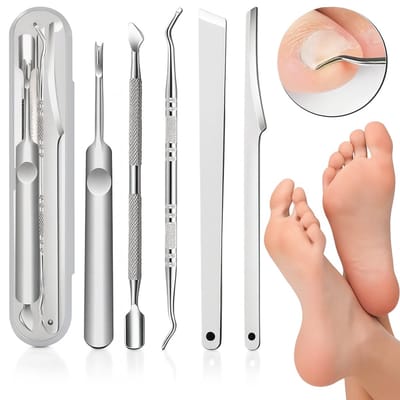 Compleet 5-Delige Roestvrijstalen Pedicure Set I Bestaande Uit Een Eeltmes/Eeltverwijderaar, Ingegroeide Teennagel Tool, Nagelriem Duwer, Nagelriem Verwijderaar, Pedicure Mes I Incl. Case