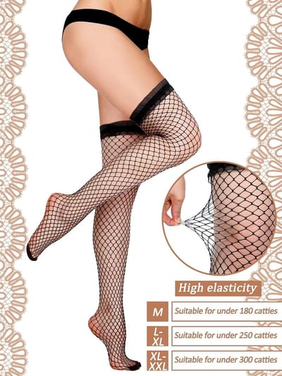 10 Paar Zijdeachtige Visnet Thigh High Kousen voor Vrouwen met Kant Bovenrand, Perfect voor Halloween en Feestjes