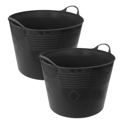 Excellent Houseware Flexibele wasmand - 2x - zwart - 40 liter - kunststof - 50 x 45 cm - met handvatten