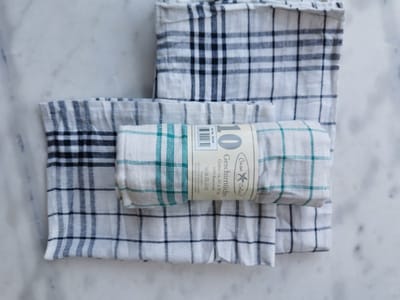 10 keukenhanddoeken/theedoeken groen wit geruit vintage in 100% katoen