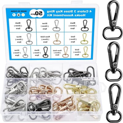 Set van 50 Draaibare Carabiner Haken, Metalen Klemmen, 360 Graden Rotatie, Sleutelhangers, D-Ringen in 3 Maten, 16 mm, 20 mm, 25 mm