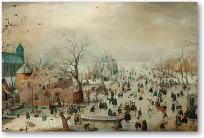 Winterlandschap met schaatsers - 90x60 Canvas Liggend - Hendrick Avercamp