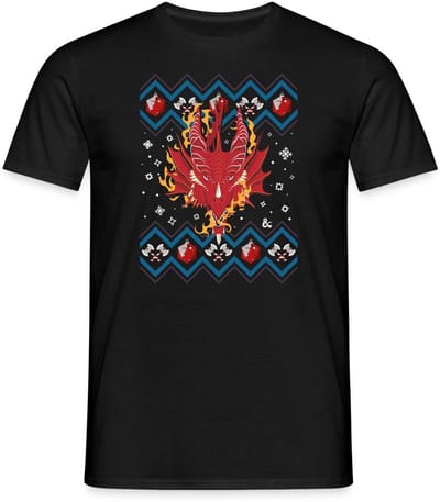 Dungeon & Dragons DND Drakenkop Ugly Christmas T-Shirt Heren