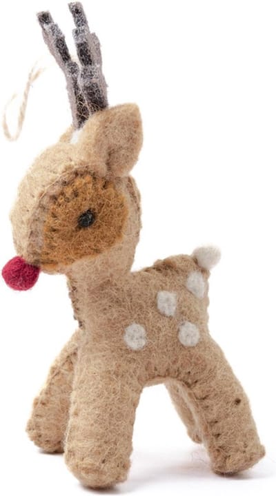 Hanger Vilt - Rendier Rudolf Rode Neus - 13x6,5cm - Fairtrade