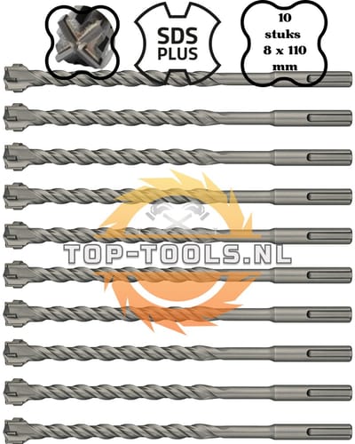 10-Delig 8 X 110 MM SDS Plus hamerboren MET 4 SNIJKANTEN