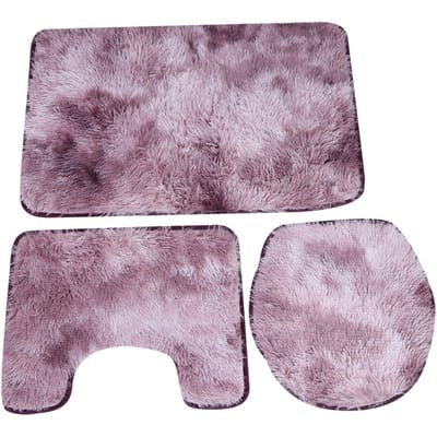 Ensemble de 3 tapis de bain doux antidérapants, couvre-couvercle de toilette, tapis de bain contour, décoration de maison, rose violet