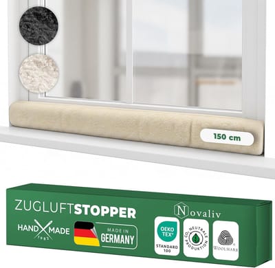 Tochtstrip voor ramen 150cm natuurlijke scheerwol  houdt tocht en kou tegen, dempt geluid/stof/licht, antislip, geen boren nodig; voor vensterbank/kozijn, dicht kieren af, binnen, één stuk