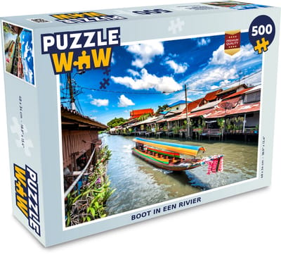Puzzel Boot in een rivier bij de drijvende markt in Thailand - Legpuzzel - Puzzel 500 stukjes