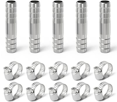 5 stuks 22 mm 304 roestvrijstalen slangverbinder Mender ronde koppeling, rechte adapterfitting met klem voor lucht, water en brandstof