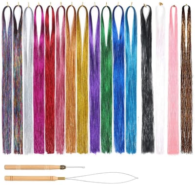 Allecto - Hairextensions - Gekleurde Haaraccessoires - Feestaccessoires voor Meisjes - 90cm - Glitterstrengen - Synthetisch Haar - Geschikt voor Ki...