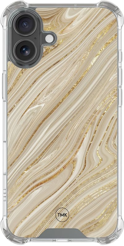 Shockproof hoesje geschikt voor Apple iPhone 17 - Golden marble - Schokbestendig - Verhoogde randen - TPU case - Extra Sterke Back Cover - Marmer - Transparant, Goud