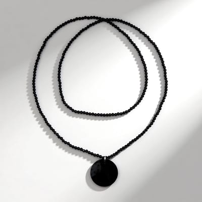Cavill - Zilveren Halsketting - 925 Sterling Zilver - Zwarte Onyx Fancy en Ronde Kralen 73,62 ct - Elegante, Meerstrengige Ketting met Hanger