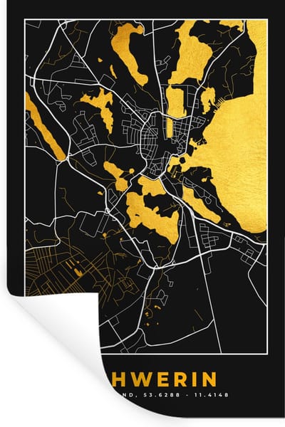 Muurstickers - Sticker Folie - Schwerin - Stadskaart - Plattegrond - Kaart - Duitsland - Goud - 20x30 cm - Plakfolie - Muurstickers Kinderkamer - Zelfklevend Behang - Zelfklevend behangpapier - Stickerfolie