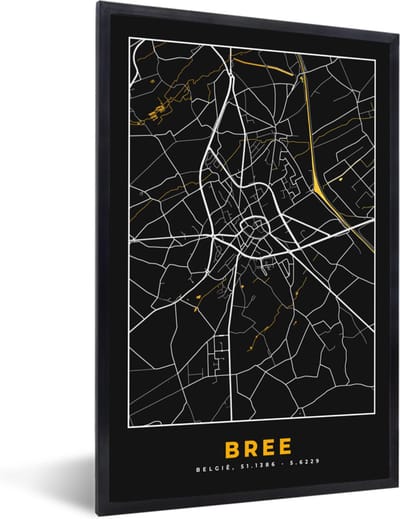 Fotolijst incl. Poster - Bree - Gold - Stadskaart - Plattegrond - Kaart - 40x60 cm - Posterlijst