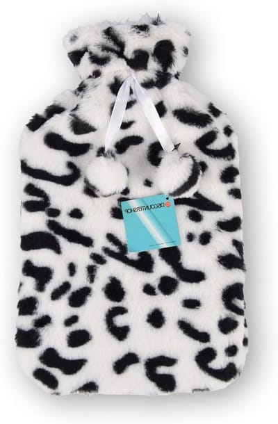 Warmwaterkruik met Hoes - Bedfles Pijnverlichting - Koude Nachten Comfort - Zachte Cheetah Print - 1.75 Liter - Wit Zwart
