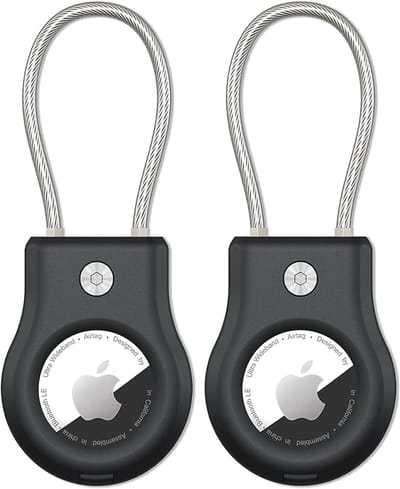 voor AirTag Houder - Waterdichte AirTag Sleutelhanger met Draadkabel, Compatibel met Apple AirTag, Secure AirTagged Houder voor Bagage, Sleutelhanger,Zwart 2 stuks