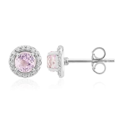Cavill - Zilveren Oorbellen met Kunziet en Pavé Zirkonia - 925 Sterling Zilver Platina Verguld - 1,521 ct - Rond Slijpsel - Elegant & Subtiel