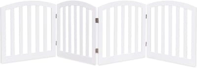 COSTWAY 4-Delige houten hondenhek, 246 x 61 cm, vrijstaande opvouwbare hondenomheining met milieuvriendelijke verf, voor huis, ingang, trap, binnenhuis huisdier puppy veiligheids hek