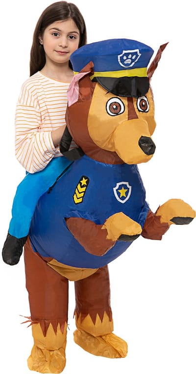 KIMU® Opblaas Kostuum Kinderen Patrol Paw Zittend Op Politie Hond - Maat 80 86 92 98 104 110 116 122 - Opblaasbaar Pak - Hondenpak Opblaaspak - Opblaasbare Puppy Hondje Jongen Meisje Festival