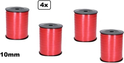 4x Krullint rood 10mm x 250meter | Vernieuwd, nu met folie beschermlaag om de verpakking|krullint | decoratie| thema feest| versiering