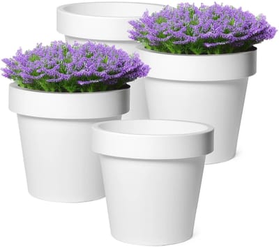 Mega Collections Plantenpot/bloempot - 4x - kunststof - wit - buiten - D16 x H14 cm