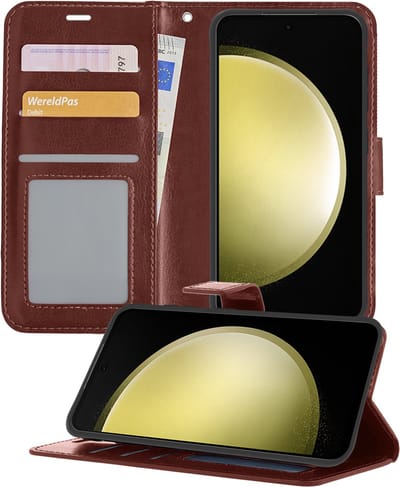 Hoesje - Met Pasjeshouder - Geschikt voor Samsung Galaxy S23 FE - Luxe Bookcase Portemonee - Flip Case - Kunstleer Book Case - Flipcase - Book Cover - Walletcase - Portemonneehoes - Telefoonhoesjes - Bruin