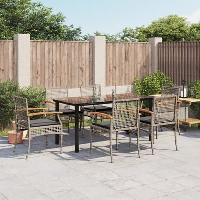 vidaXL - 7-delige - Tuinset - met - kussens - poly - rattan - grijs