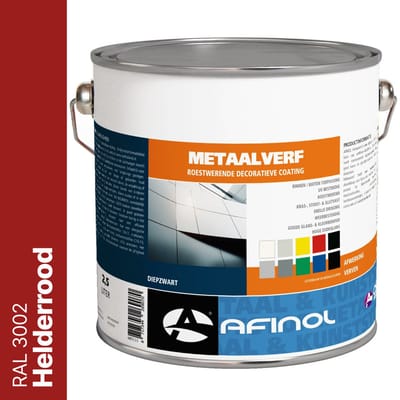 Afinol Metaalverf Helderrood (RAL 3002) 2,5 liter - Metaal verf - Metaallak - Metaalverf buiten - Roestwerend - Stoot-, Kras- en Slijtvast - In meer dan 9.000 kleuren