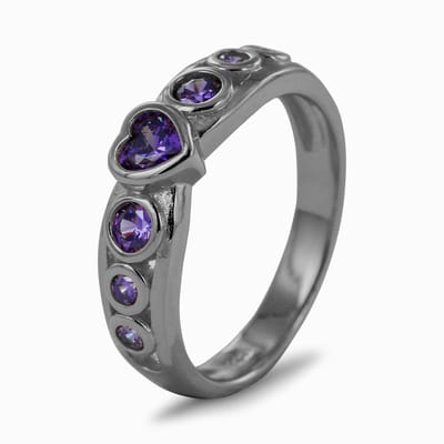 New Bling 9SIL-21846 Zilveren Ring - Dames - Zirkonia - Hartje - Paars - 5,5 x 5,3 mm - Maat 54 - Rhodium - Zilver
