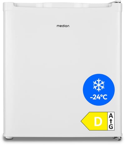 MEDION Minivriezer (33 liter bruikbare inhoud, 51 cm hoog, in hoogte verstelbare voetjes, verzonken greep, handmatige temperatuurinstelling, sterrenclassificatie 4 sterren, MD37675)