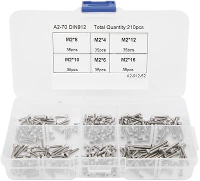 Dailygoods- Inbusbout Assortiment 210 Stuks - Roestvrij Staal 304 - Zeskantige Schroeven - Lengtes 4/6/8/10/12/16mm - Opbergdoos - Uitstekende Afwerking
