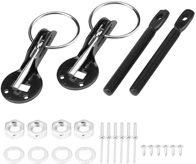 Dailygoods- Motorkaphouder Roestvrij Staal - Universele Motorkap - Racing Motorkapvergrendeling - Pinlock-Kit - Antihefboom Mechanisme - Inclusief Installatieaccessoires