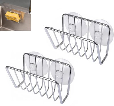 2-stuks Keuken gootsteen sponshouder - Sponsenhouder - Keuken Sponsrek - Gootsteen Sponshouder - Zeephouder Voor Keuken - Met zuignappen, eenvoudig te monteren, voor spons en zeep - Ijzer - 11×6×6 cm - Voor keuken en badkamer - Zilverkleurig