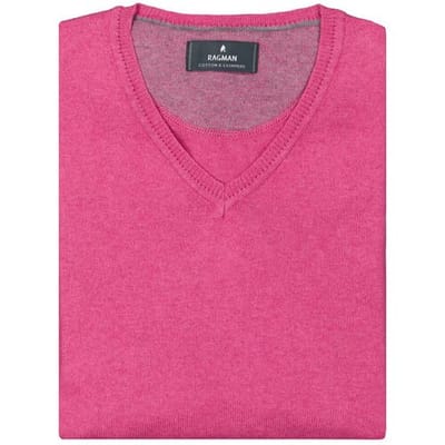 Ragman Trui V-Neck Supersoft Cotton Cashmere Knitted Elbow Patches Magenta / male
