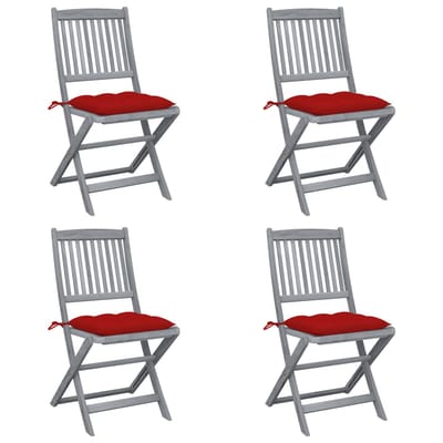 vidaXL - Set - van - 4 - klapstoelen - met - kussens, - gemaakt - van - massief - acaciahout.