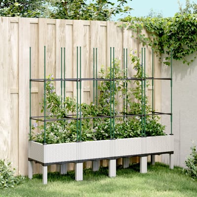 vidaXL - Plantenbak - met - latwerk - 160x40x142,5 - cm - polypropeen - wit