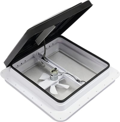 DIMICO - Dakventilator camper - Dakraam Caravan - Dakluik met ventilator - 42x42 CM - Insectennet - Universeel - Zwart/Wit