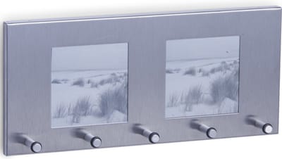 Sleutelrek zilver voor 5 sleutels en 2 foto vensters 29 cm - Zeller - Huisbenodigdheden - Sleutels ophangen - Sleutelrekjes - Decoratief sleutelrek