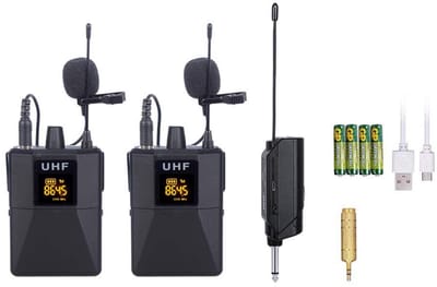 E-Lektron U-2B draadloze plug-in UHF microfoonset - 2 dasspeld microfoons