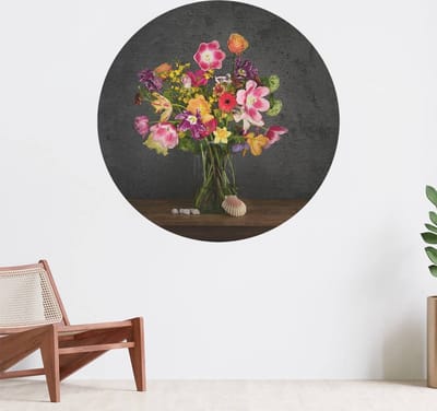 Muurcirkel zelfklevend behang - Kleurrijk boeket bloemen - Wanddecoratie - 080cm behangcirkel - Ronde sticker voor aan de muur - Behangsticker verkrijgbaar in verschillende formaten