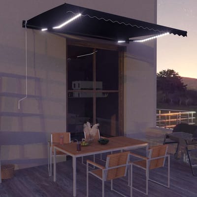 vidaXL - Luifel - handmatig - uittrekbaar - met - LED - 450x300 - cm - antraciet