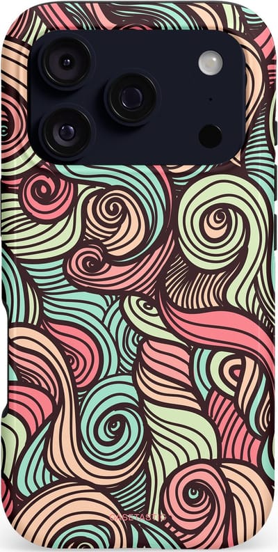 Casetastic hoesje geschikt voor Apple iPhone 17 Pro - MagSafe - Dubbellaagse bescherming - Pastel Swirl Vibes - Fashion Case - Taupe Donkergrijs Saliegroen Grijs