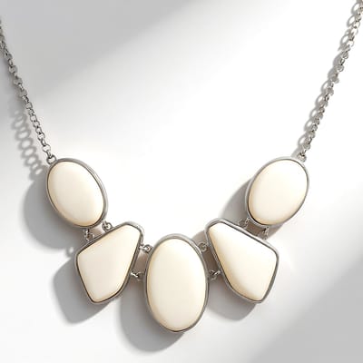 Cavill - Zilveren Halsketting - 925 Sterling Zilver - Parelmoer Ovaal en Fancy Slijpsel - Verstelbare Geometrische Ketting - Elegante Dames Sieraden