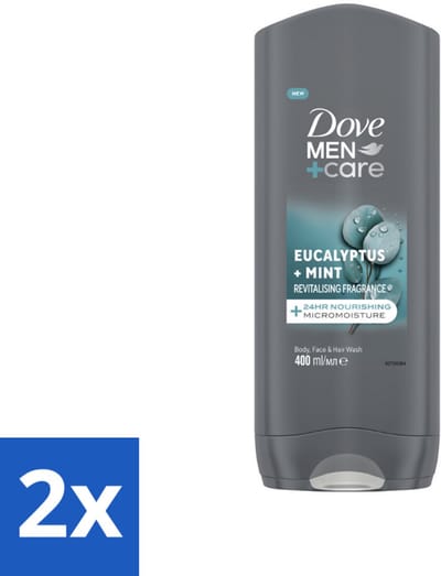 2 x Dove Douchegel Men+ Care Eucalyptus + Mint 400 ml - Douchegel Mannen - Eucalyptus Mint - Hydratatie Huid - 3 In 1 Douchegel - Huidverzorging Mannen