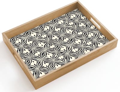 Dienblad hout 40x30 cm - Schootdienblad - Grafisch - Patroon - Zwart - Borrelplank rechthoek - Plateau dienbladen