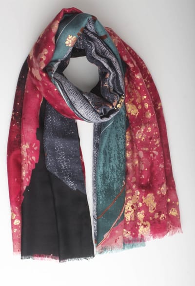 Adele scarf- Accessories Junkie Amsterdam- Dames- Katoenen sjaal- Grafische print- Glitter- Cosy chic- Groen Roze
